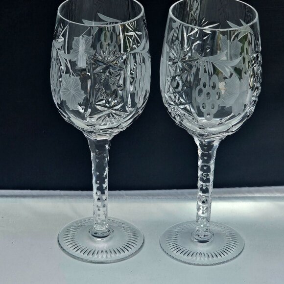 2 Nachtman Traube Wine Glass 7.25" grapes cut crystal star vtg notched stem - Picture 2 of 8